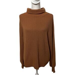 Francesca's Camel Brown Turtleneck Sweater Women's XL Ribbed Knit Cozy